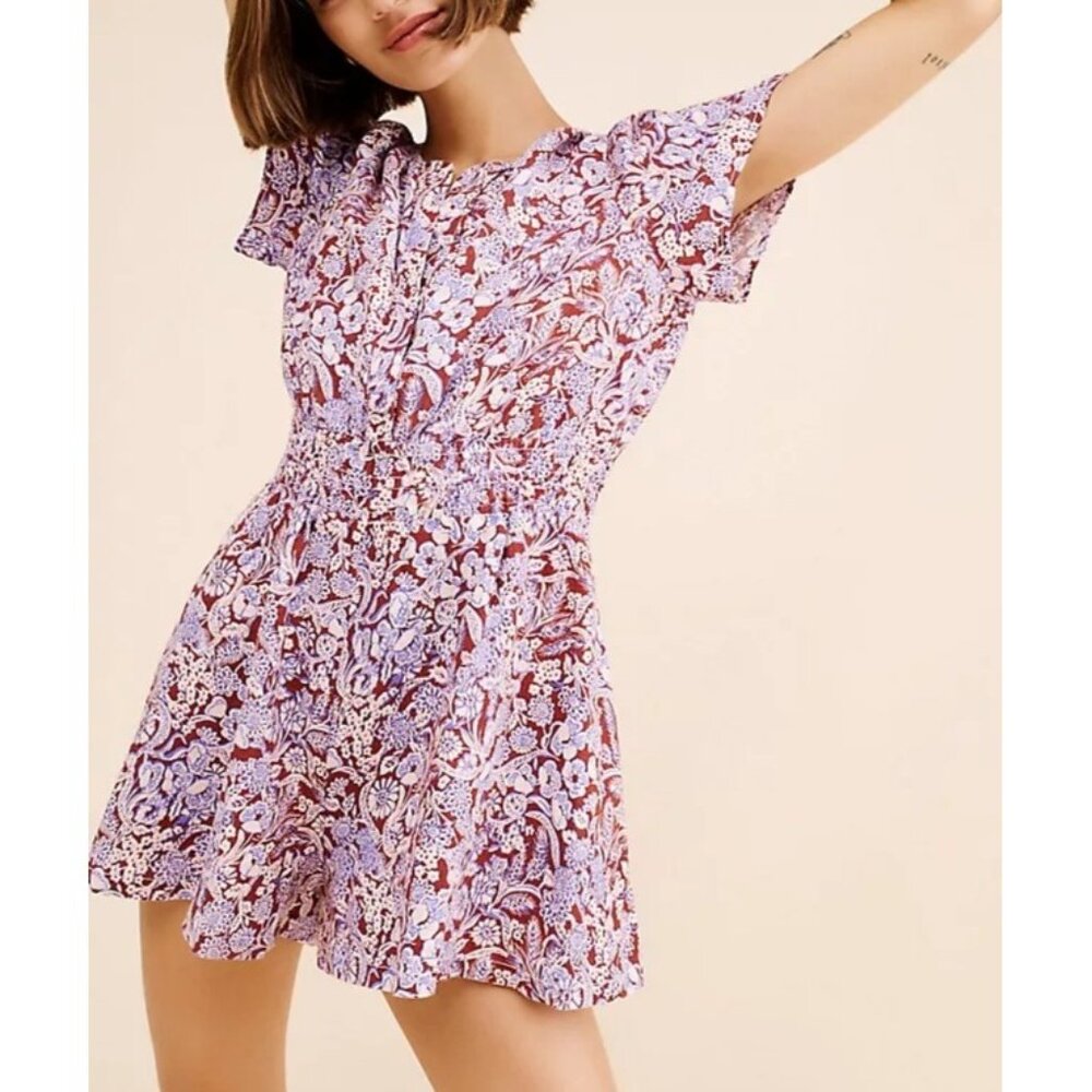 Anthropologie Linen Somerset Romper Floral Boho Chic Garden Romance Womens L